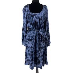 Terra & Sky Shirred Mini Dress Women 1X Blue NWT Washed Texture Belted Artsy